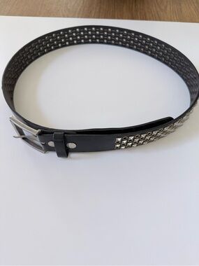 Men's Black Studded  Belt with Silver Buckle